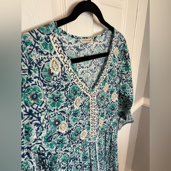 Soft Surroundings Nerisa Embroidered Printed Dress | Blue Batik Style | Size M - Picture 6 of 16